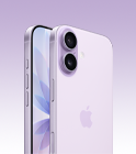 iPhone 17, Lavender color, front exterior, back angled exterior, Dual Fusion camera system at top left, Camera Control button, front side exterior all screen design, Action, volume, and side buttons